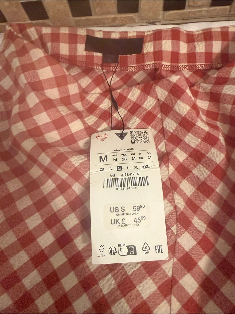 NWT Zara Red Check Maxi Skirt